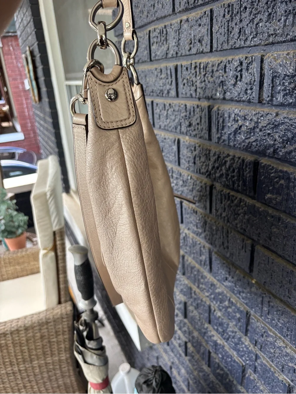 Coach Kristin hobo metallic leather shoulder bag crossbody purse